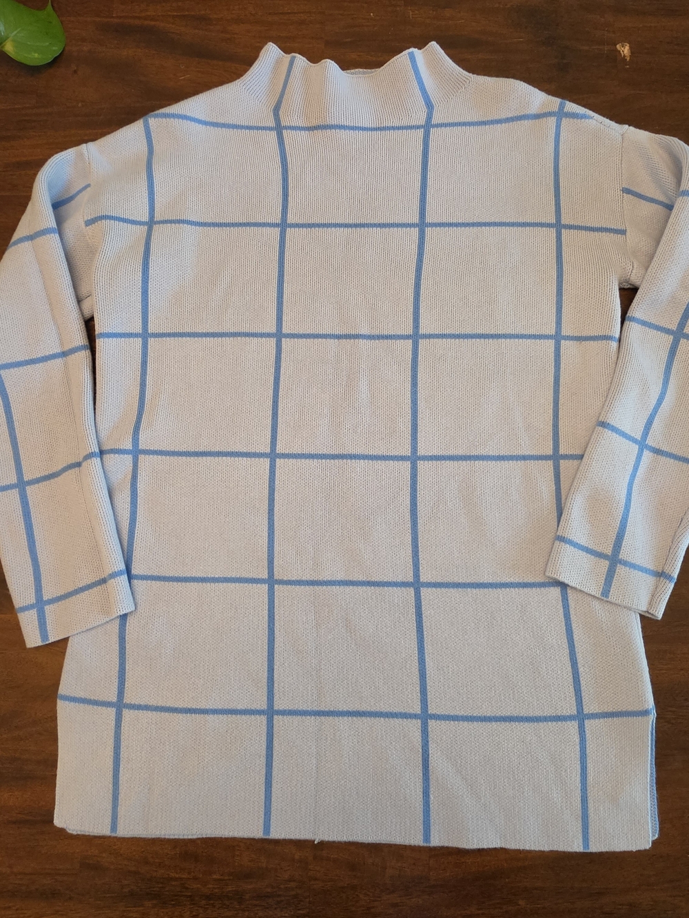 LOFT Windowpane Plaid Mock Neck Tunic Sweater - Light Blue / White XSP